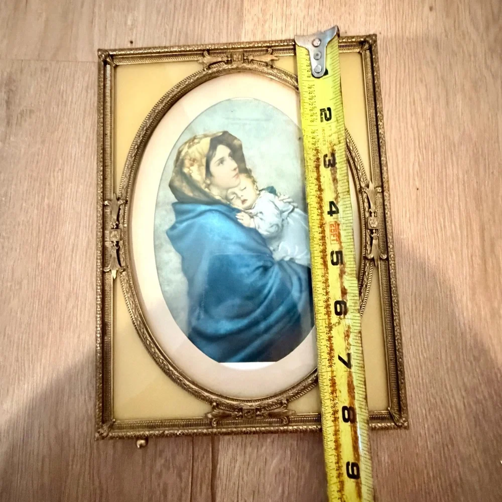 VTG 1930s Art Deco‎ Brass Gold Yellow Standing Photo Picture Frame Velvet Back